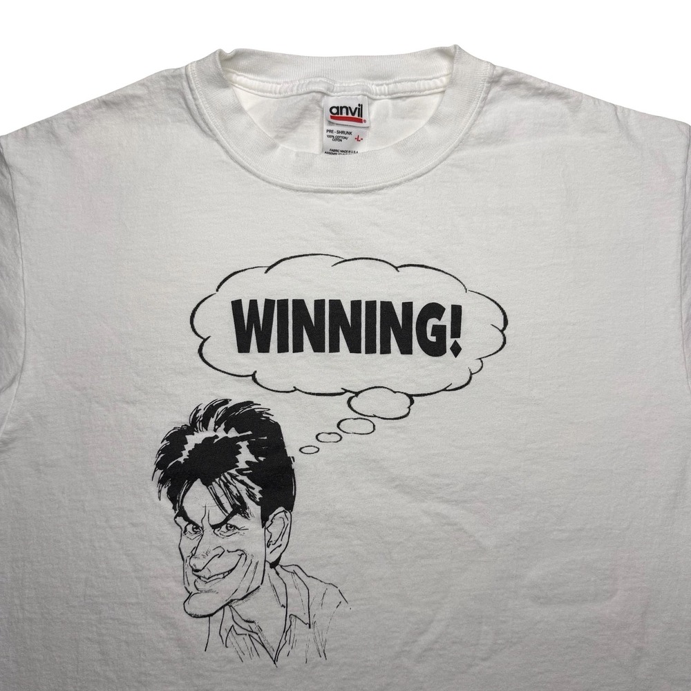 Vintage 2000s Charlie Sheen Winning funny caricature shirt LARGE‎
